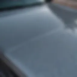 Close-up of a car hood showing a small dent before repair.