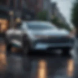 A sleek, modern electric vehicle parked in a city setting, showcasing its innovative design.