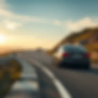 Dynamic driving scene featuring a sport sedan on a winding road