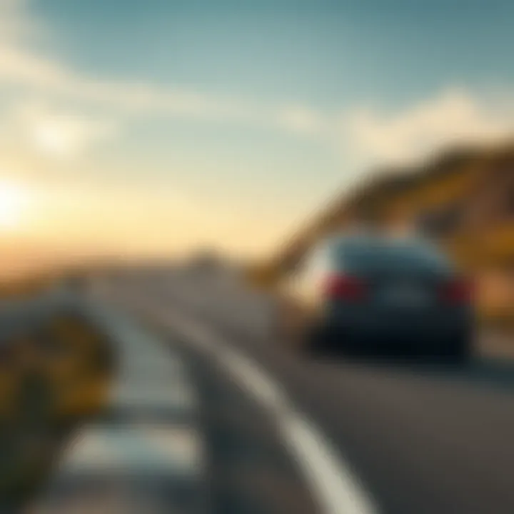 Dynamic driving scene featuring a sport sedan on a winding road