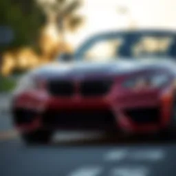 Front view showcasing the striking design of the BMW M240i xDrive Convertible