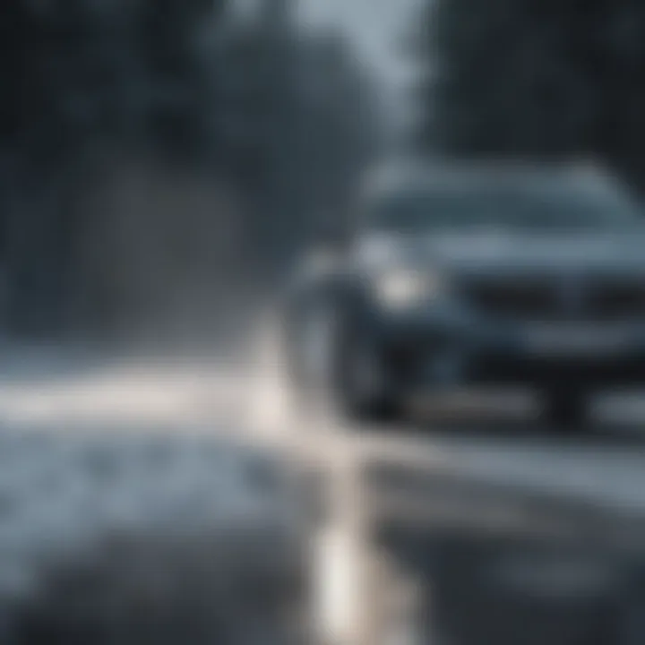 Bosch winter blades in action during a snowstorm on a vehicle's windshield.