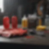 A high-quality brake bleeding kit displayed on a workbench with automotive tools.