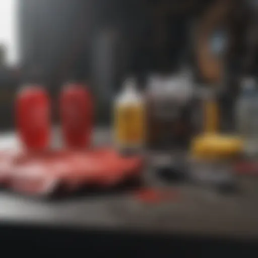 A high-quality brake bleeding kit displayed on a workbench with automotive tools.