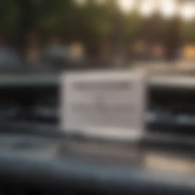 A temporary registration permit displayed on a car dashboard.