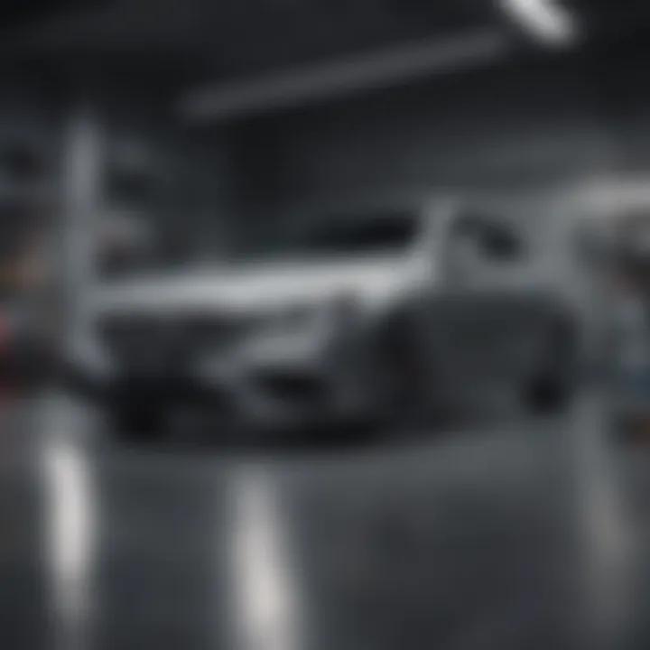 A modern garage equipped with diagnostic equipment.