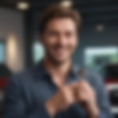 Celebrating a Successful Purchase A satisfied buyer holding keys with a smile after a successful purchase