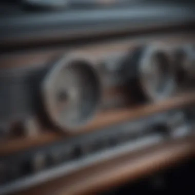 Close-up of a retro-style car radio dashboard