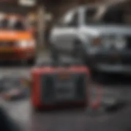 Compact jump starter with integrated air compressor on a car dashboard
