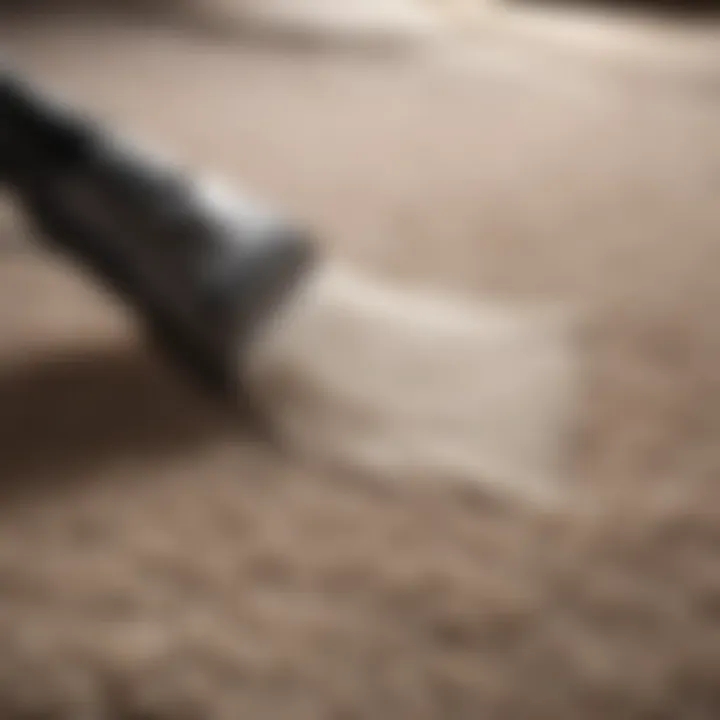 Close-up of carpet fibers being cleaned with shampoo
