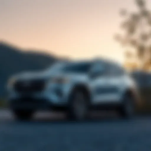 A spacious family-sized SUV parked in a scenic location