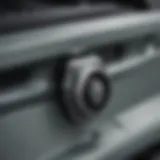 Close-up view of a Jeep style hood latch showcasing its robust design and functionality.