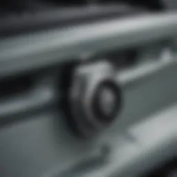Close-up view of a Jeep style hood latch showcasing its robust design and functionality.