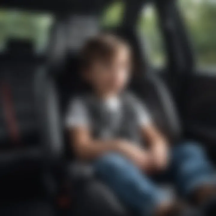 Child properly secured in a booster seat