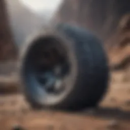 All-terrain tire on rugged terrain