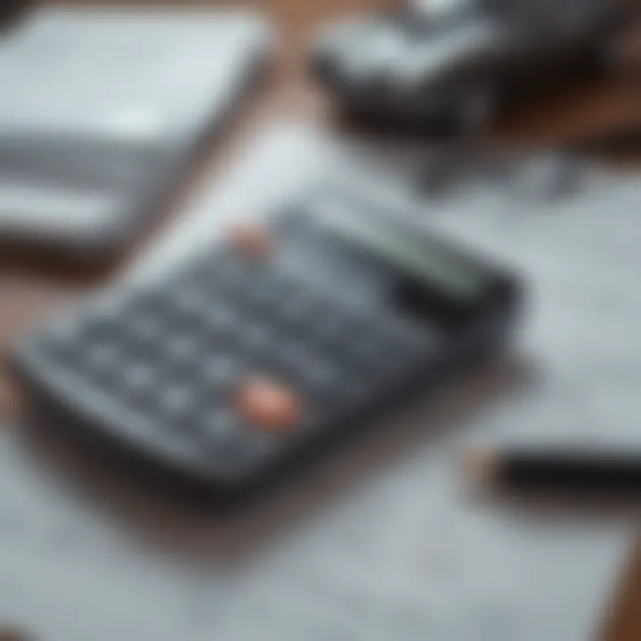 Close-up of a calculator and financial documents related to car loans