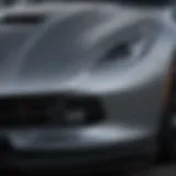 Close-up view of the Corvette Stingray's front grille and headlights