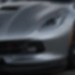 Close-up view of the Corvette Stingray's front grille and headlights