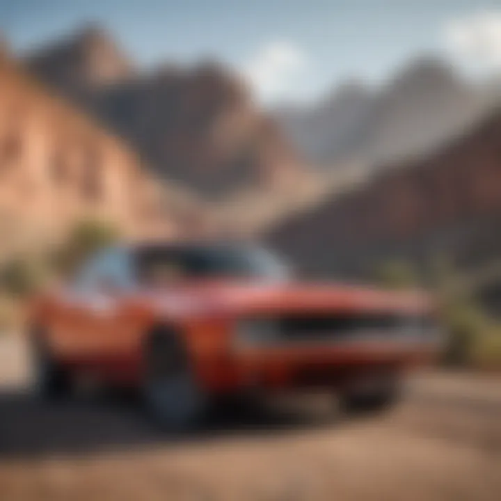 Dodge Scat Pack Charger parked against a scenic backdrop showcasing its muscular design