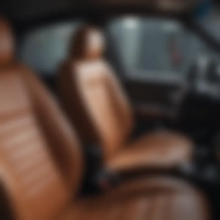 Easy-to-install leather seat cover being applied to a vehicle seat