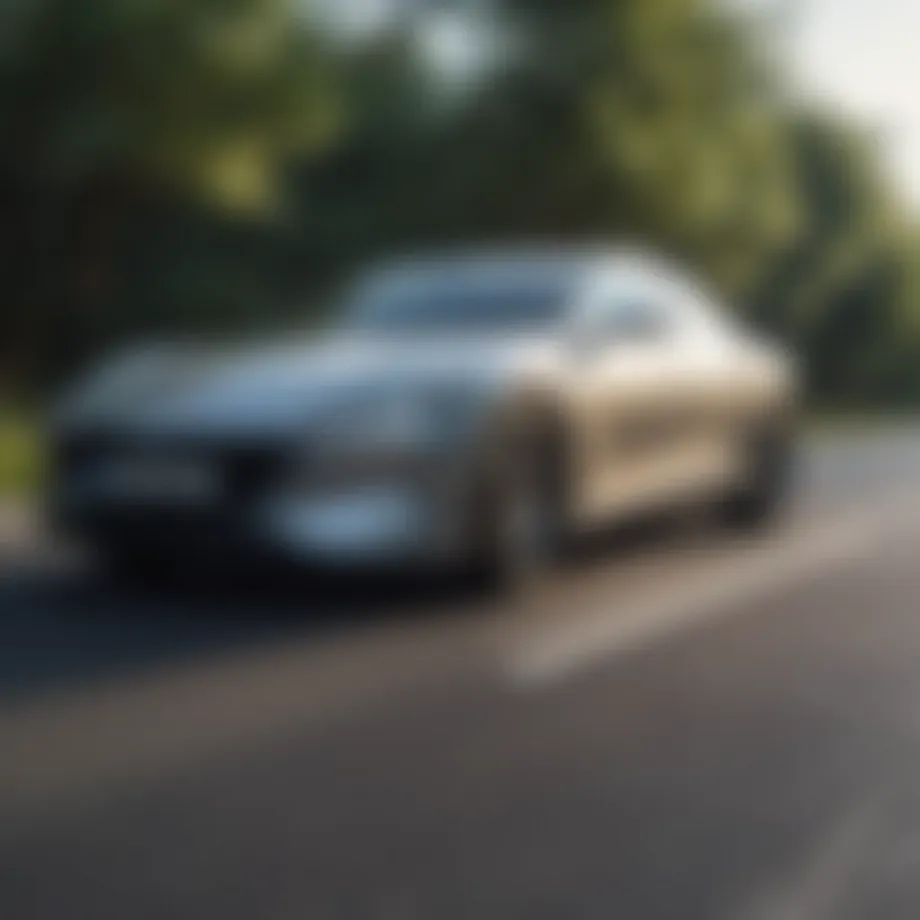 Dynamic view of a sleek hybrid car on a scenic road