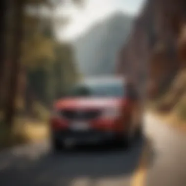 Dynamic view of the Dodge Journey in motion on a scenic road