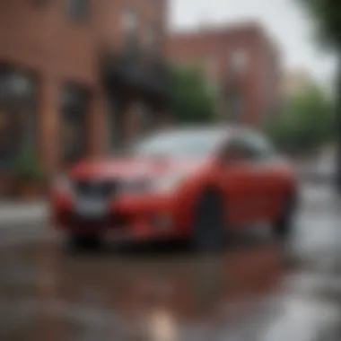 Nissan Sentra in Urban Setting A scenic view of the Nissan Sentra parked in an urban environment.