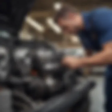 Mechanic examining a low-budget car's engine for maintenance assessment.