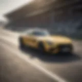 Dynamic view of a Mercedes AMG GT on a racetrack