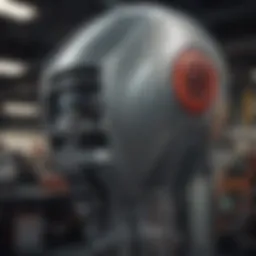 Close-up view of the 600 HP Mercury outboard motor showcasing its advanced engineering.