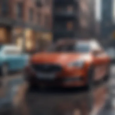 Modern Design of Four-Cylinder Cars An elegant four-cylinder car parked in an urban setting, emphasizing modern design aesthetics.