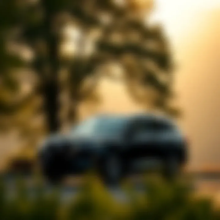 SUVs in Harmony with Nature A silhouette of a beautiful SUV against a stunning natural backdrop
