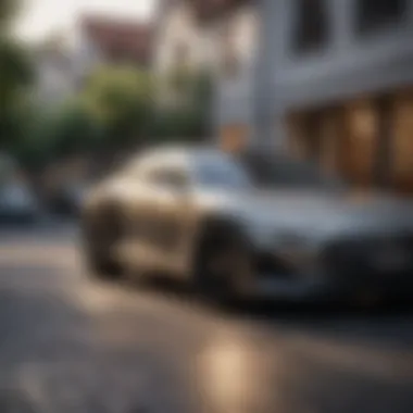 Luxury car parked in an upscale neighborhood