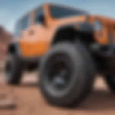 Close-up of Jeep Wrangler Moab's off-road tires and suspension