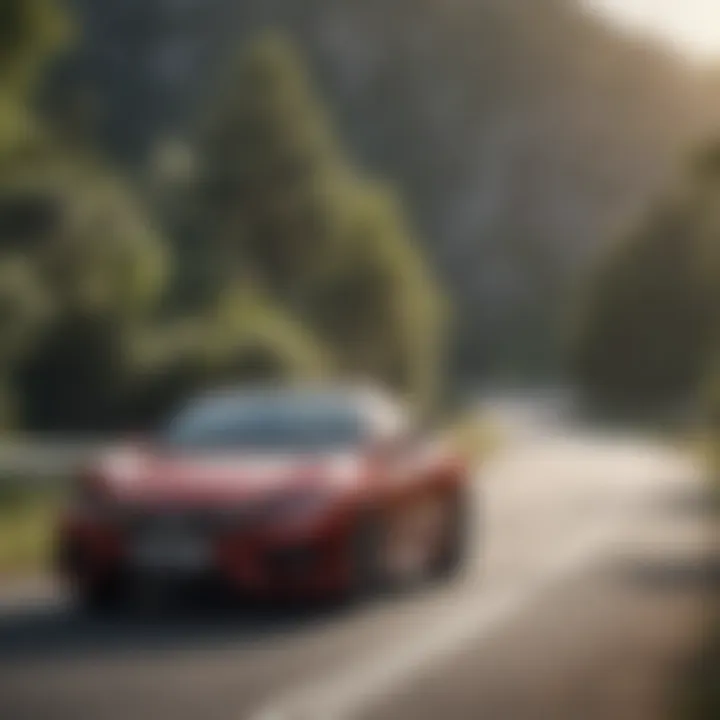 A Honda model in action on a scenic road.