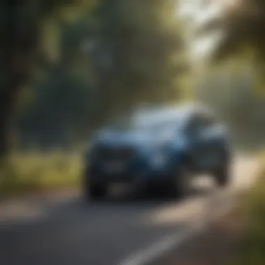 Performance of Ford EcoSport on Scenic Routes Ford EcoSport driving on a scenic road illustrating its performance