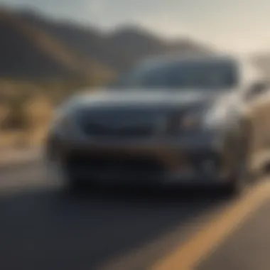 An open highway with a Subaru Legacy, symbolizing freedom and speed