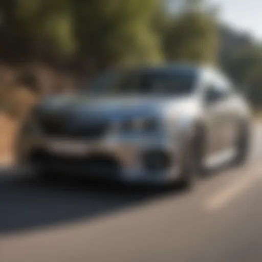 A sleek Subaru Legacy speeding along a winding road