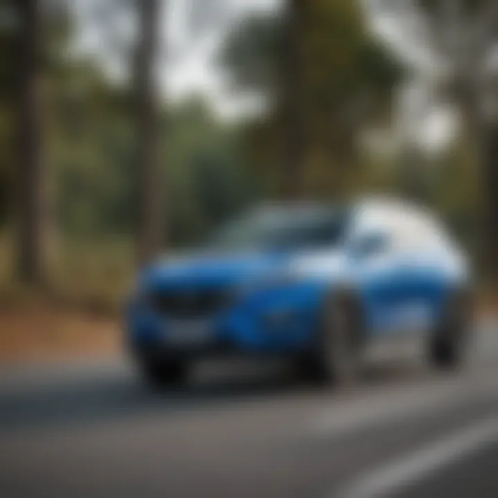 Dynamic driving performance of the Hyundai Tucson Hybrid Blue on the road
