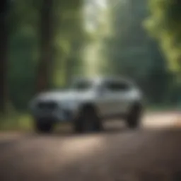 A sleek SUV navigating a winding road surrounded by nature.