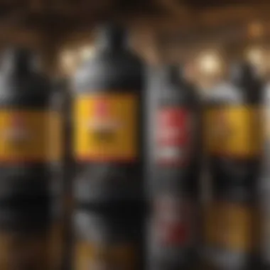 Visually striking engine oil container displaying various types.