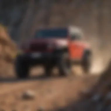 Jeep Gladiator maneuvering through rough terrain demonstrating performance