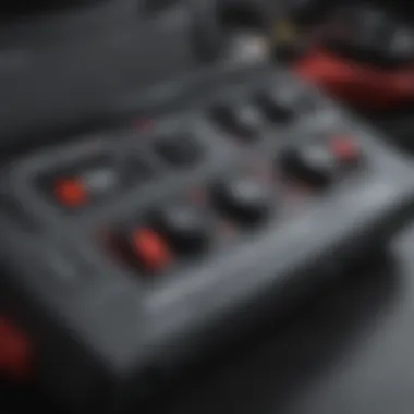 Close-up of jump starter controls and features