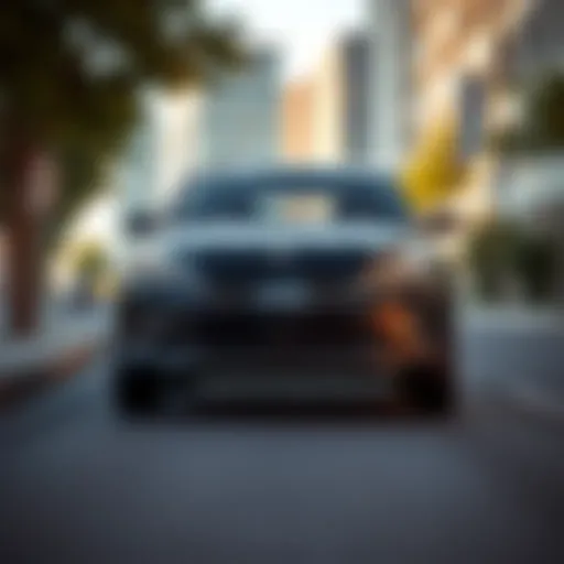 Kia Electric Vehicle in Urban Environment A sleek Kia electric vehicle on an urban road