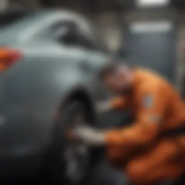 Professional technician repairing a car door