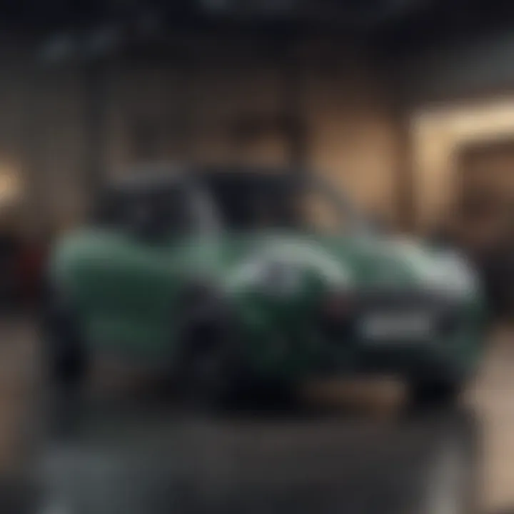 Side profile of the Mini Cooper two-seater emphasizing its sleek design.