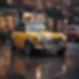 A stunning view of a Mini Cooper two-seater in an urban setting.