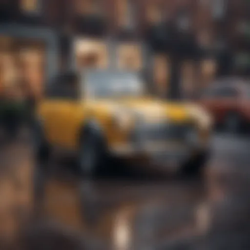 A stunning view of a Mini Cooper two-seater in an urban setting.