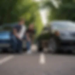 A teenager examining a car with a parent