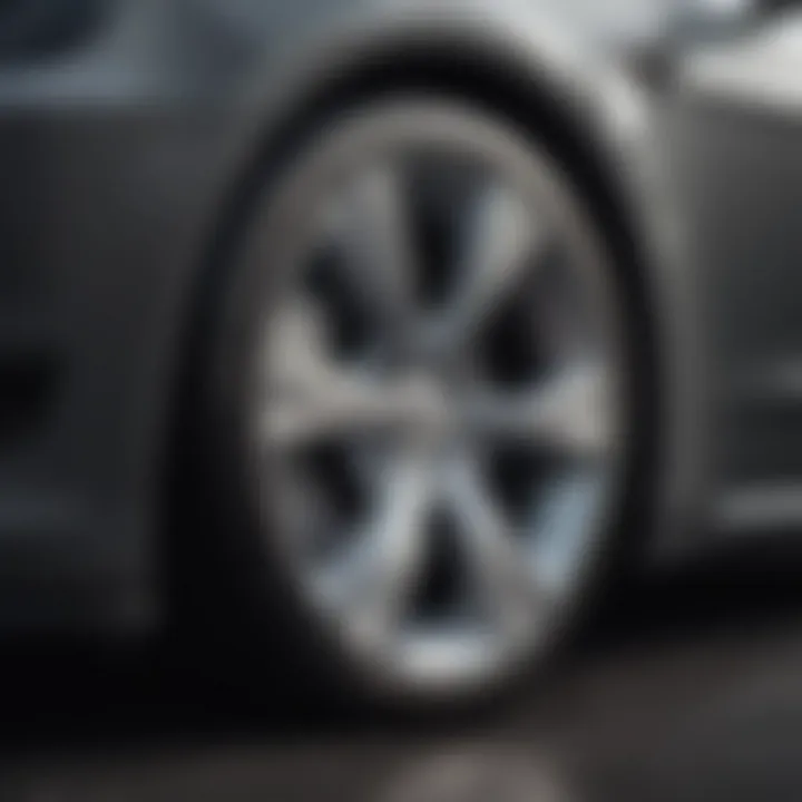 Close-up of Tesla aero rims highlighting unique features